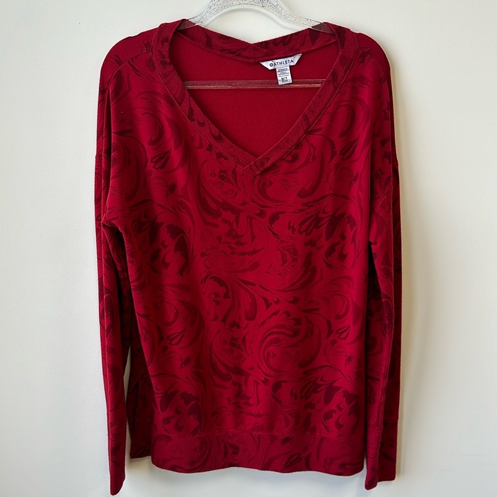 Athleta • Abstract Red Patterned Sweater • Sz M (Tall)
